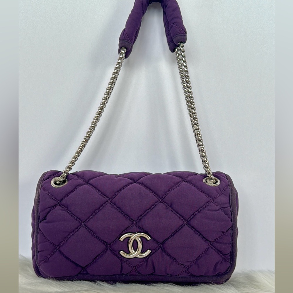 Chanel Purple Nylon Bubble Quilted Medium Flap